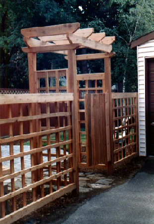 Cedar arbor and lattice fence